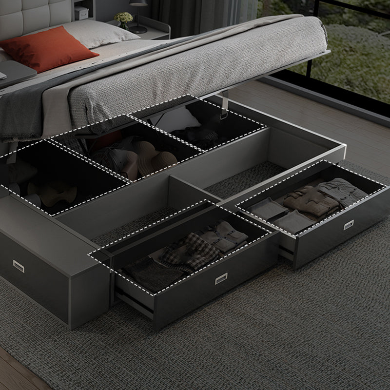 Upholstered Headboard Standard Bed with Storage Gray Wood 38.58" High