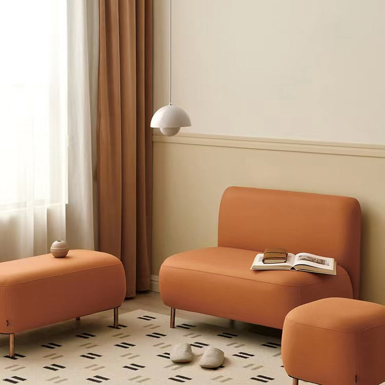 Contemporary Sofa Living Room Faux Leather Sofa with Gold Metal Base