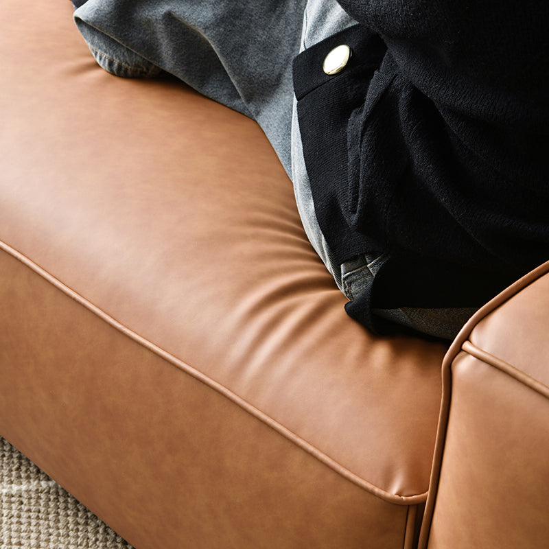 Contemporary Stationary Faux Leather Sofa Living Room Square Arm Tight Back Sofa