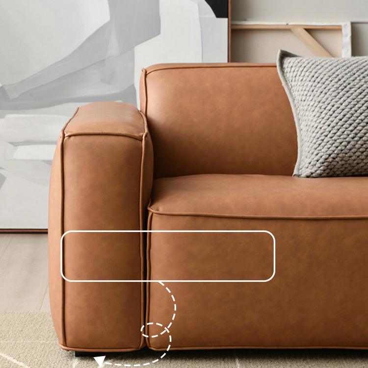 Contemporary Stationary Faux Leather Sofa Living Room Square Arm Tight Back Sofa