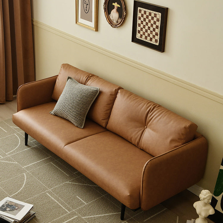 Faux Leather Standard Sofa Square Arm Sofa withTufted Back in Solid Wood
