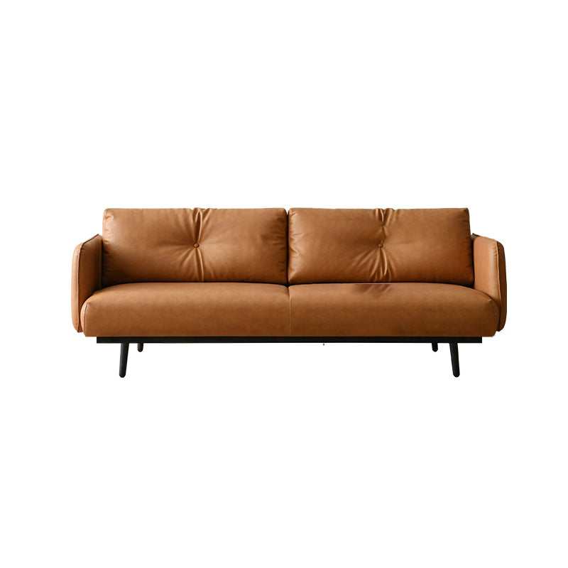 Faux Leather Standard Sofa Square Arm Sofa withTufted Back in Solid Wood