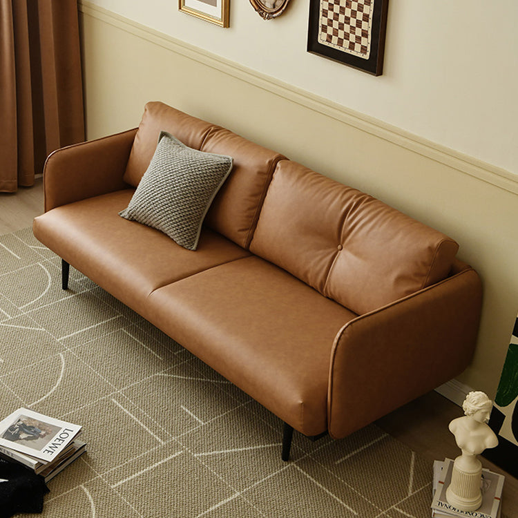 Faux Leather Standard Sofa Square Arm Sofa withTufted Back in Solid Wood