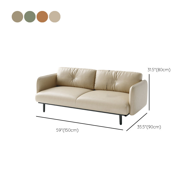Faux Leather Standard Sofa Square Arm Sofa withTufted Back in Solid Wood