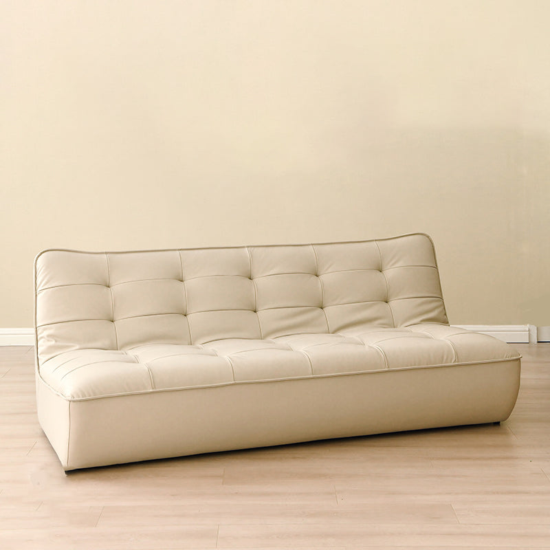 Armless Faux Leather Sofa Mid Century Modern Tufted Back Sofa