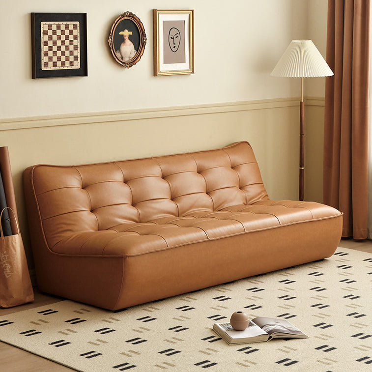 Armless Faux Leather Sofa Mid Century Modern Tufted Back Sofa