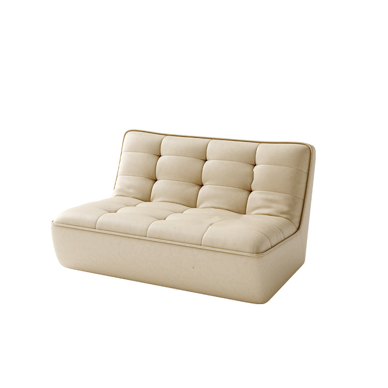 Armless Faux Leather Sofa Mid Century Modern Tufted Back Sofa