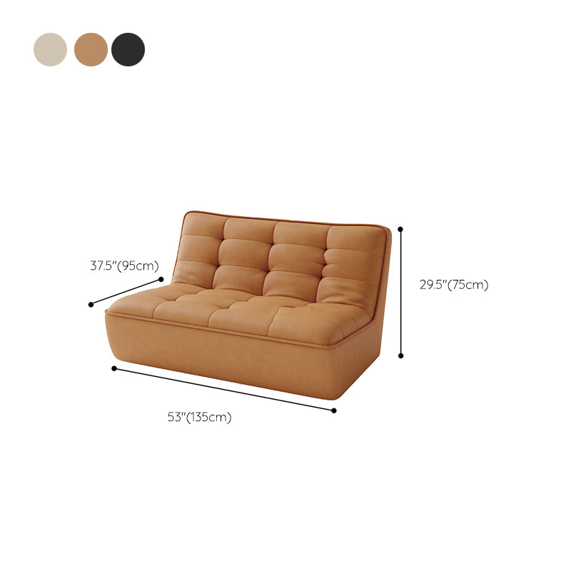 Armless Faux Leather Sofa Mid Century Modern Tufted Back Sofa