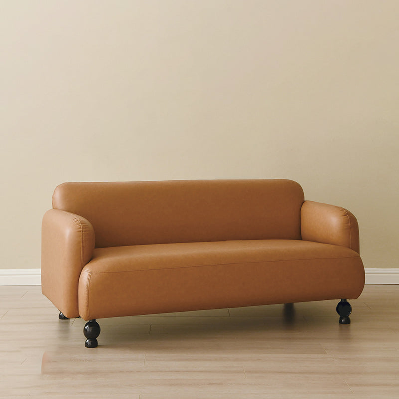 Contemporary Faux Leather Sofa for Living Room with Recessed Arm