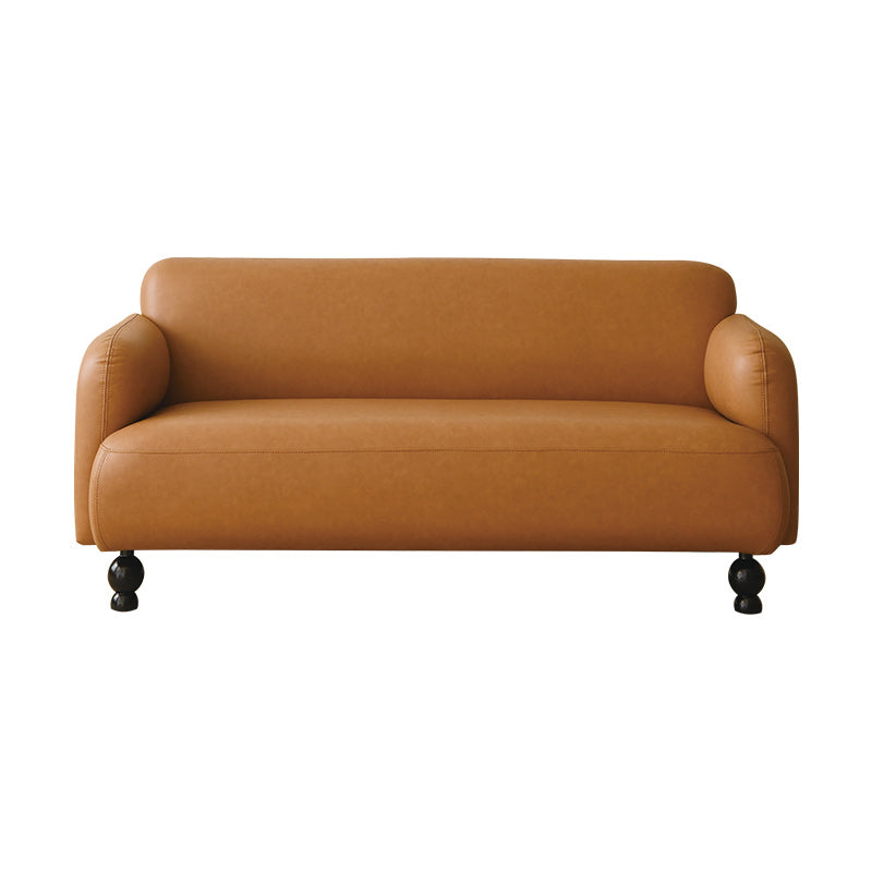 Contemporary Faux Leather Sofa for Living Room with Recessed Arm