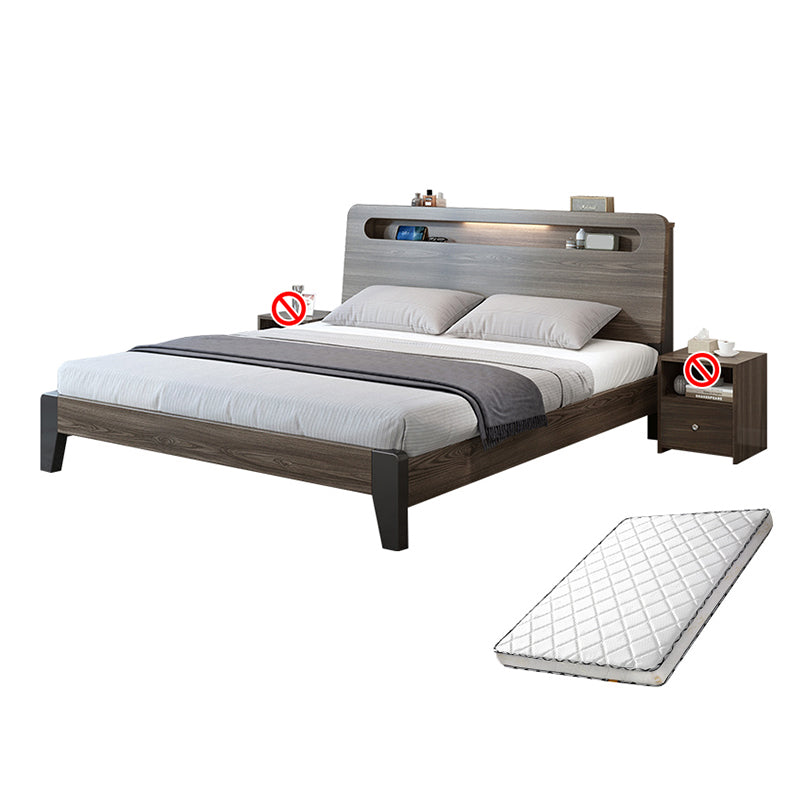 Wood Standard Bed in Gray Panel Bed with Rectangular Headboard