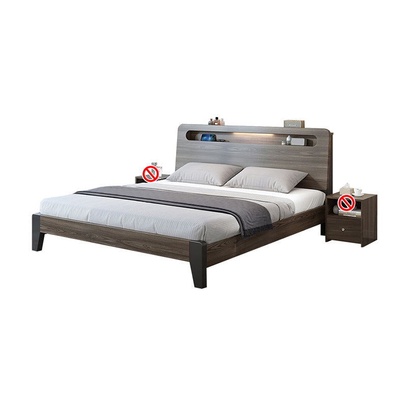 Wood Standard Bed in Gray Panel Bed with Rectangular Headboard