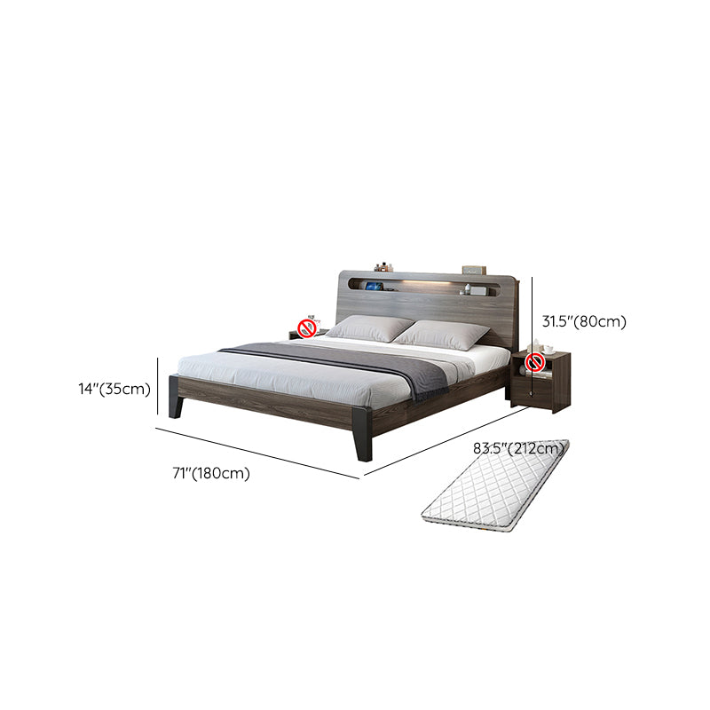 Wood Standard Bed in Gray Panel Bed with Rectangular Headboard