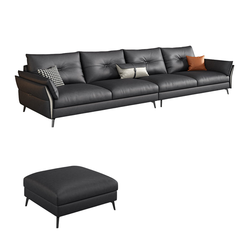 Mid Century Faux Leather Sectional Flared Arm Sectional Set in Black