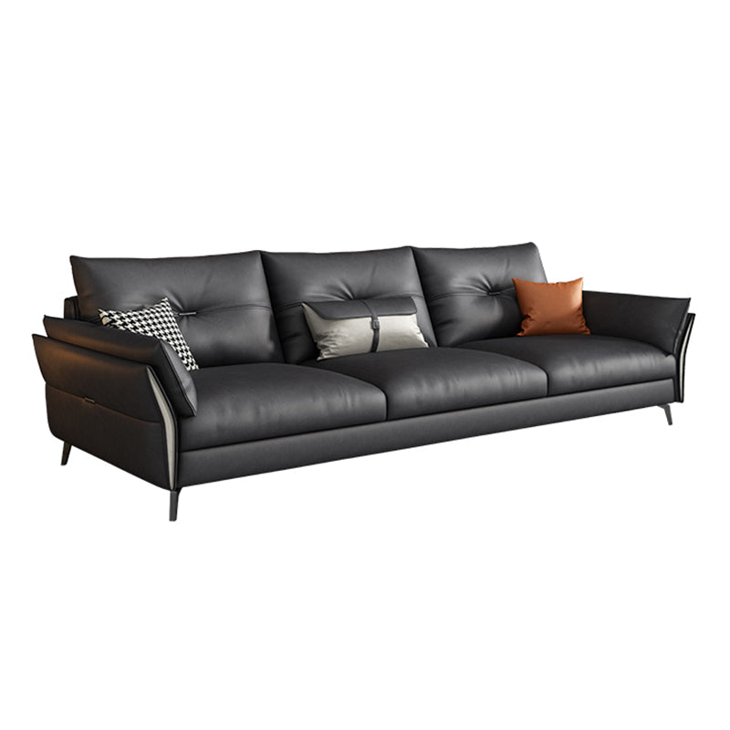 Mid Century Faux Leather Sectional Flared Arm Sectional Set in Black