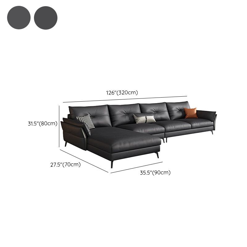 Mid Century Faux Leather Sectional Flared Arm Sectional Set in Black