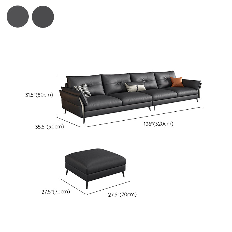 Mid Century Faux Leather Sectional Flared Arm Sectional Set in Black