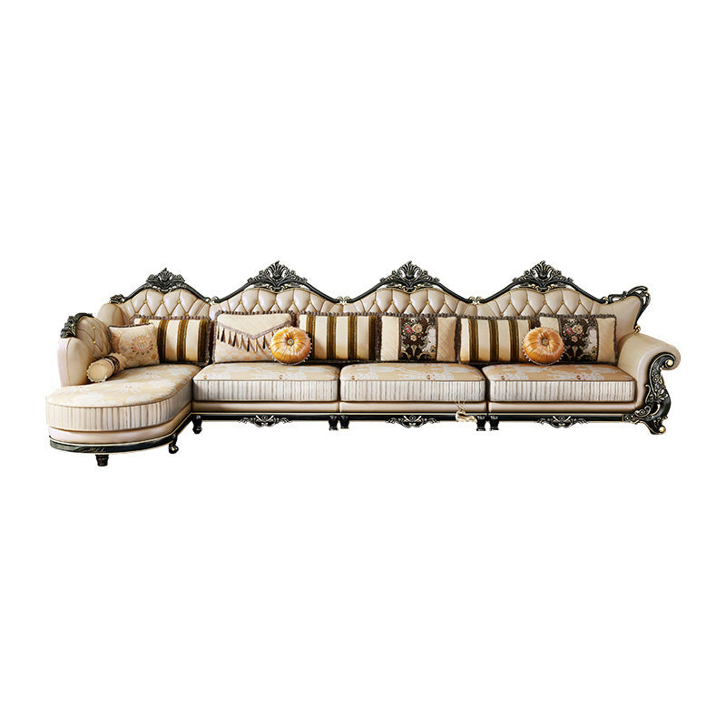 Traditional Slipcovered Cushions Sectionals & Chaise Tufted Rolled Arm Sectional Sofa