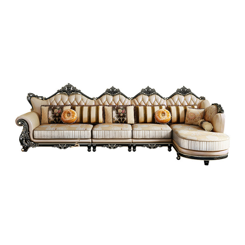 Traditional Slipcovered Cushions Sectionals & Chaise Tufted Rolled Arm Sectional Sofa
