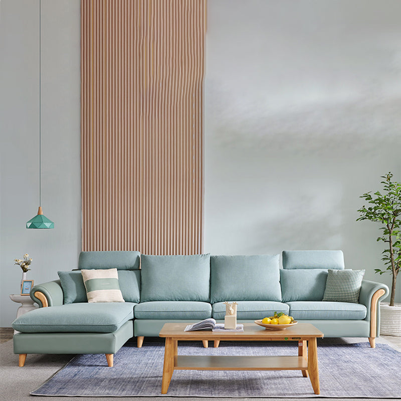 Flared Arm Pillow Back Fabric Sectionals Scandinavian Slipcovered Sofa with Chaise