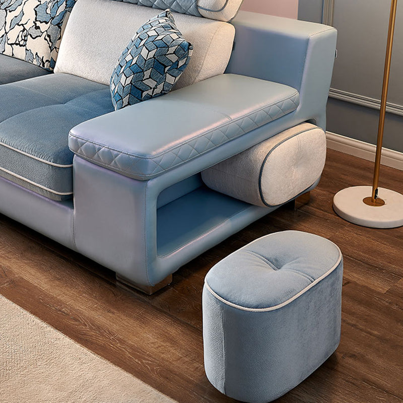 Nordic 4-Seat Sectional & Chaise Pillow Top Arm Sectional Sofa in Blue