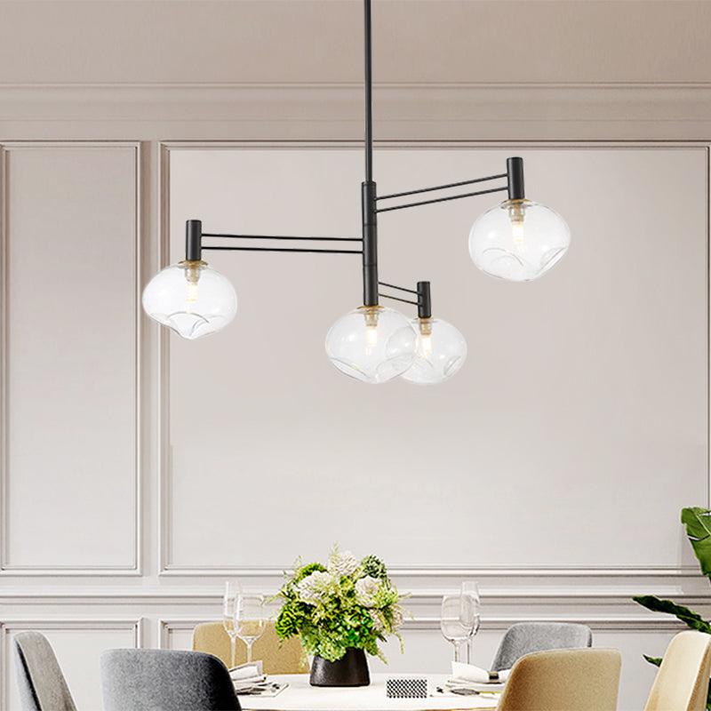 Black Oval Semi Mount Lighting Modern 4 Bulbs Clear Dimpled Glass LED Close to Ceiling Lamp