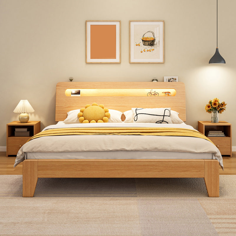 Panel Standard Bed in Natural Solid Wood Bed with Rectangular Headboard