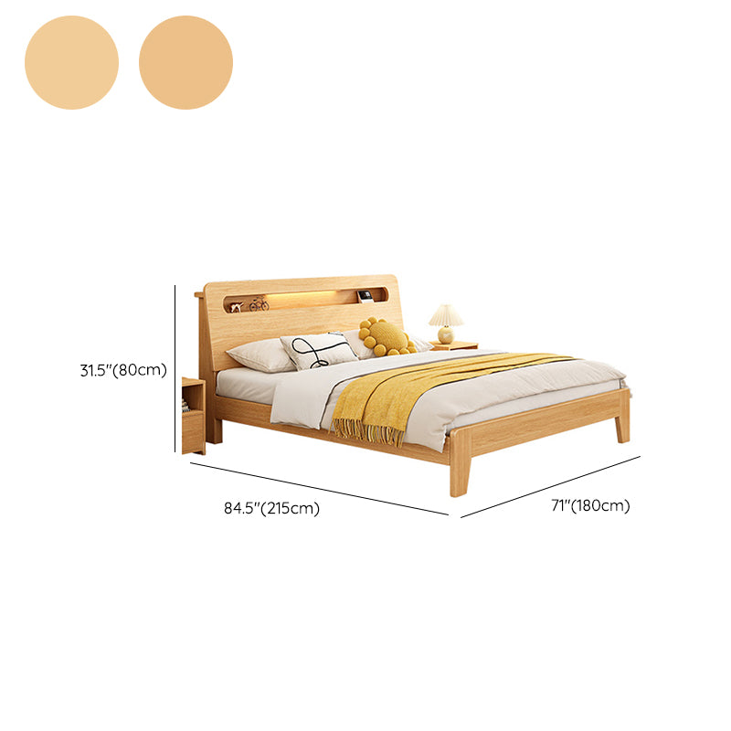 Panel Standard Bed in Natural Solid Wood Bed with Rectangular Headboard