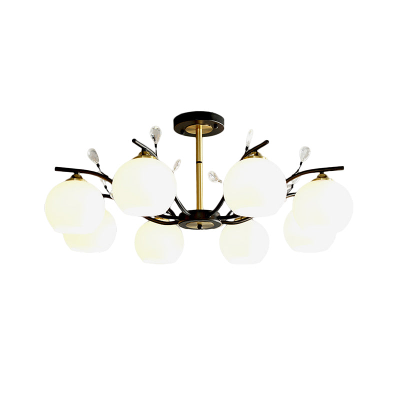 Sahne/klares Glas Global Semi Flush Mount Moderne 8-Bulb Schwarz und Goldspülendedecke mit Kristallakzent
