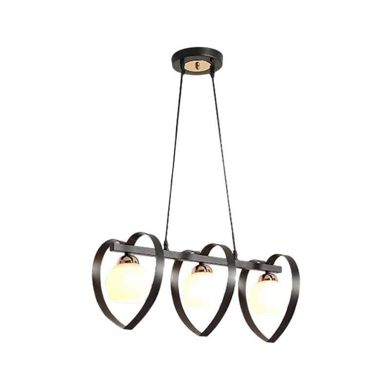 Opal Glass Global Island Lighting Contemporary 3/4 Luci bianca/Nera Lampada a soffitto appesa con telaio cardiaco amorevole
