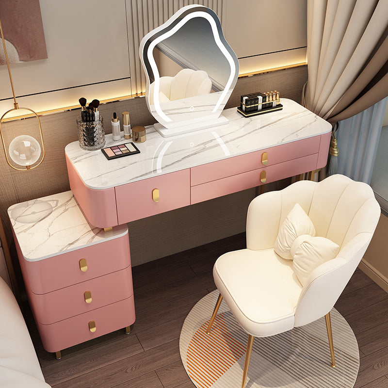 Modern Dressing Table with 6 Drawers and Stone Top in Solid Wood Frame