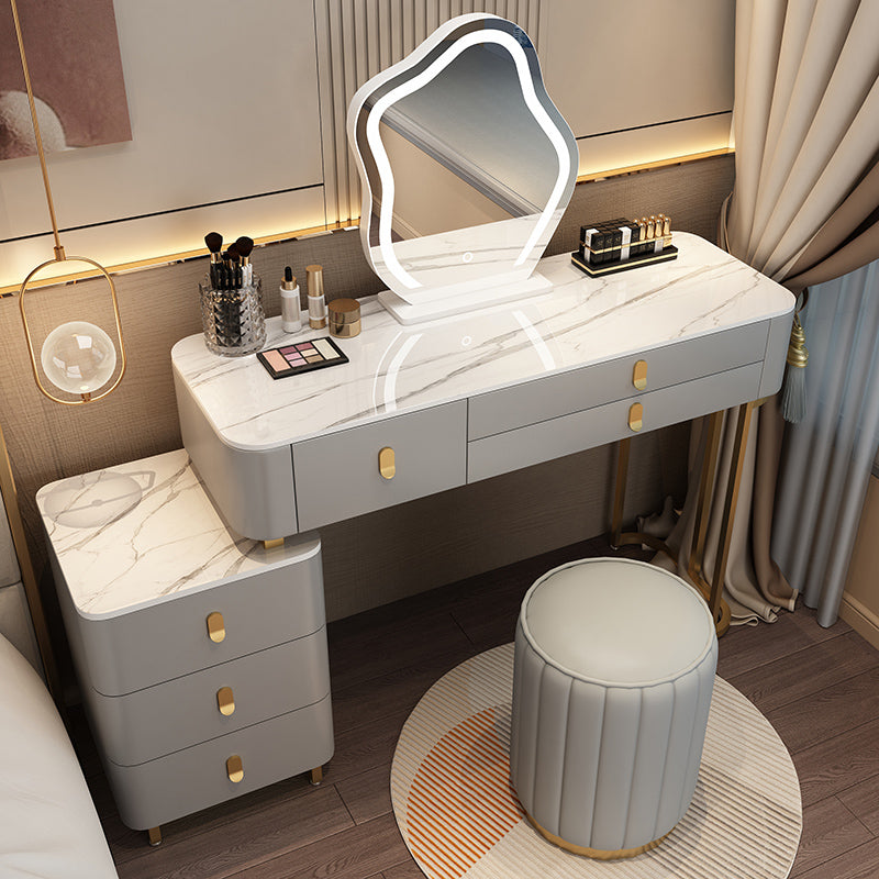 Modern Dressing Table with 6 Drawers and Stone Top in Solid Wood Frame