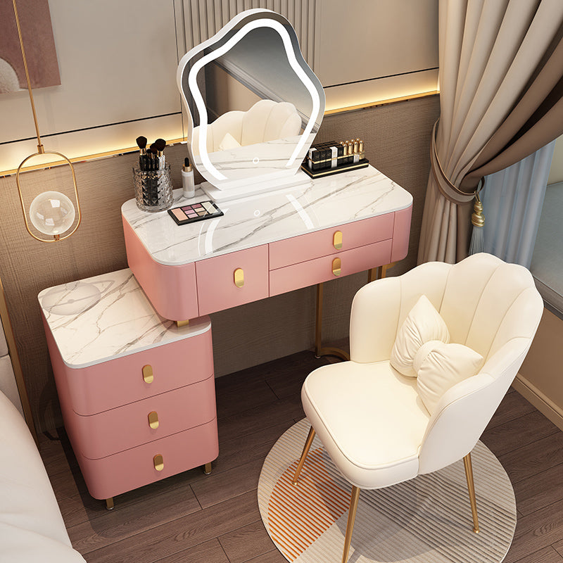 Modern Dressing Table with 6 Drawers and Stone Top in Solid Wood Frame