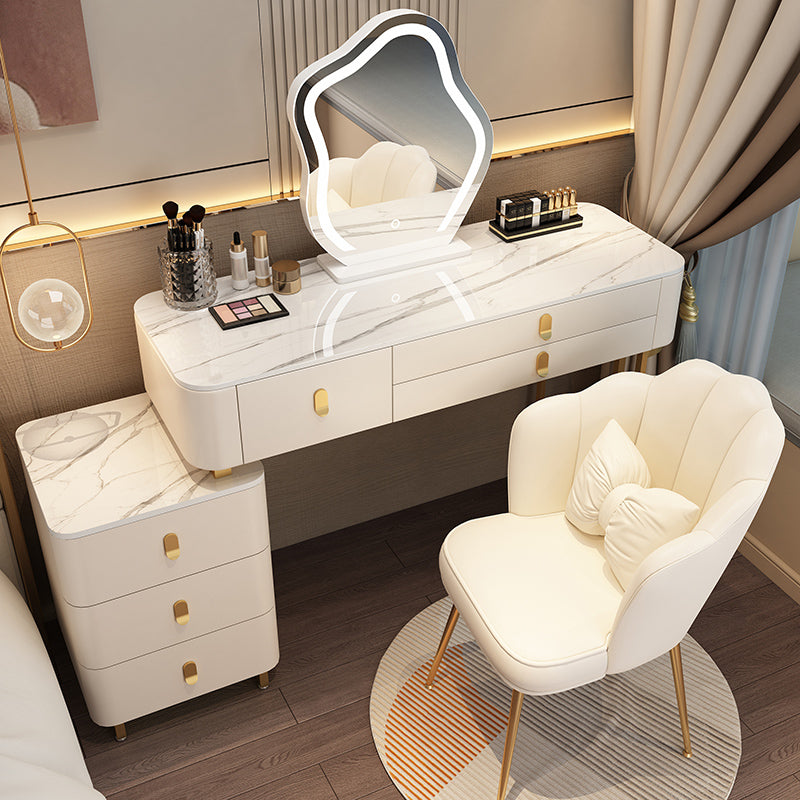 Modern Dressing Table with 6 Drawers and Stone Top in Solid Wood Frame