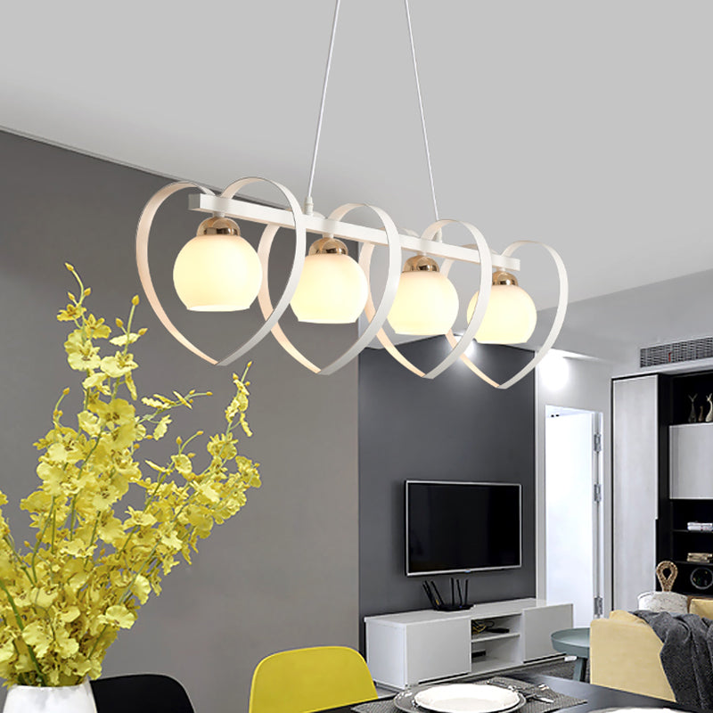 Opal Glass Global Island Lighting Contemporary 3/4 Luci bianca/Nera Lampada a soffitto appesa con telaio cardiaco amorevole