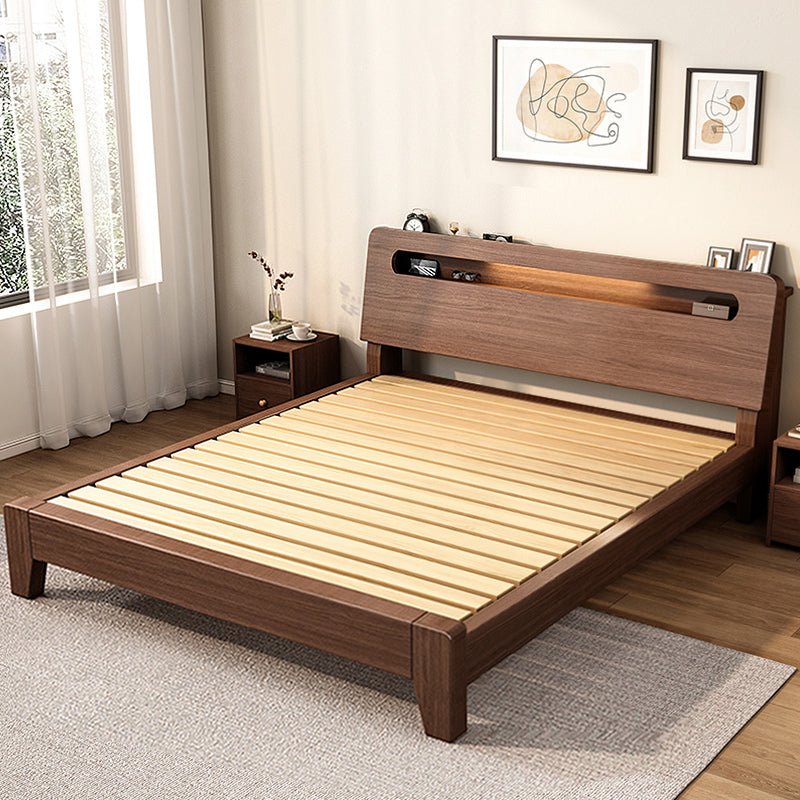 Solid Wood Bed in Brown Contemporary 31.49" H Bed with Headboard