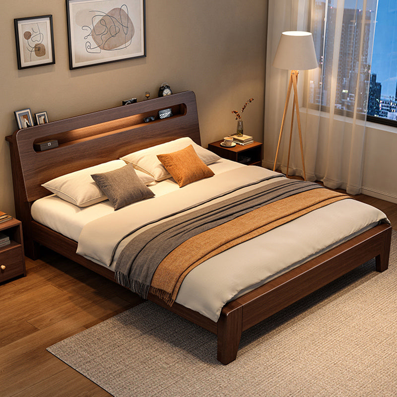 Solid Wood Bed in Brown Contemporary 31.49" H Bed with Headboard