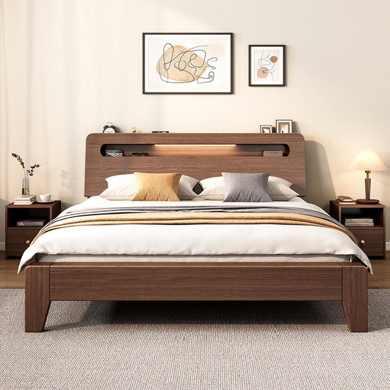 Solid Wood Bed in Brown Contemporary 31.49" H Bed with Headboard