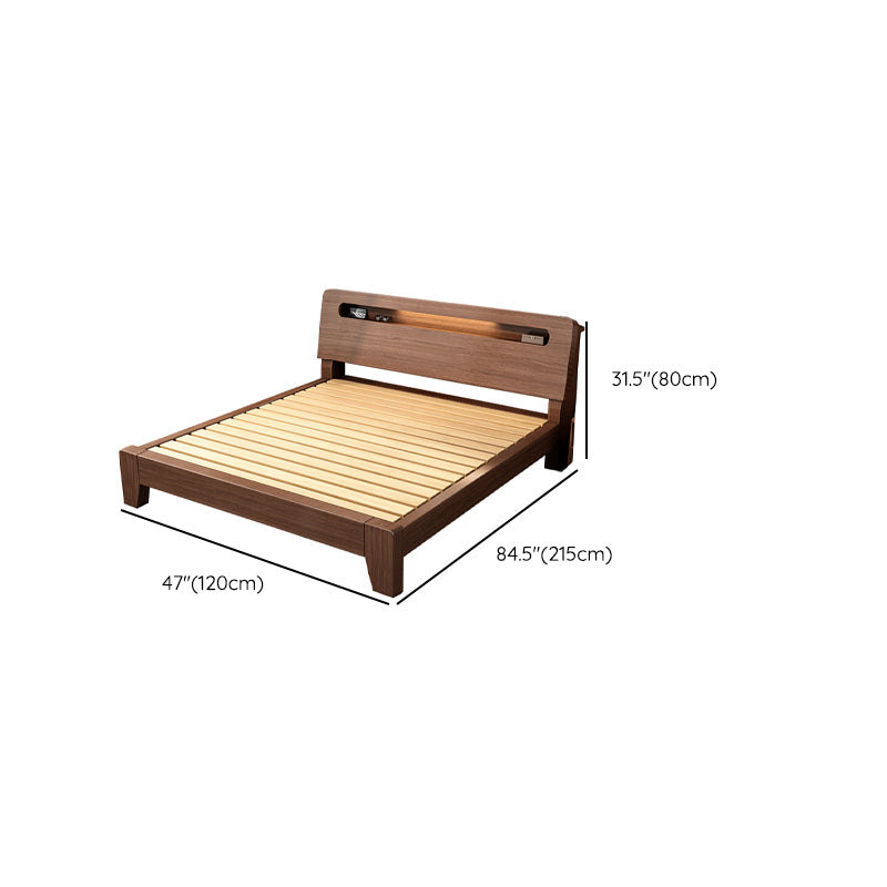 Solid Wood Bed in Brown Contemporary 31.49" H Bed with Headboard
