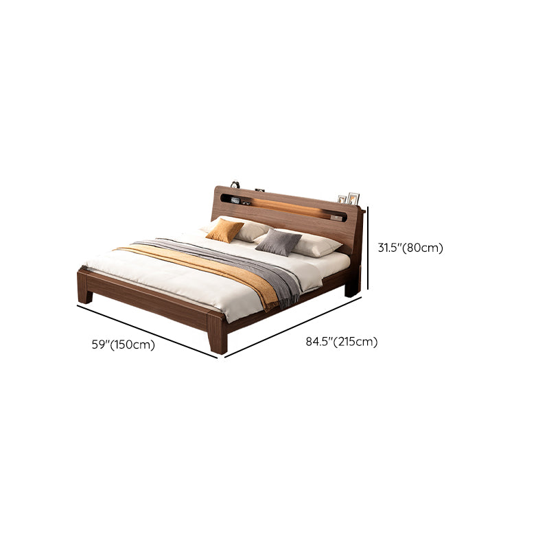 Solid Wood Bed in Brown Contemporary 31.49" H Bed with Headboard