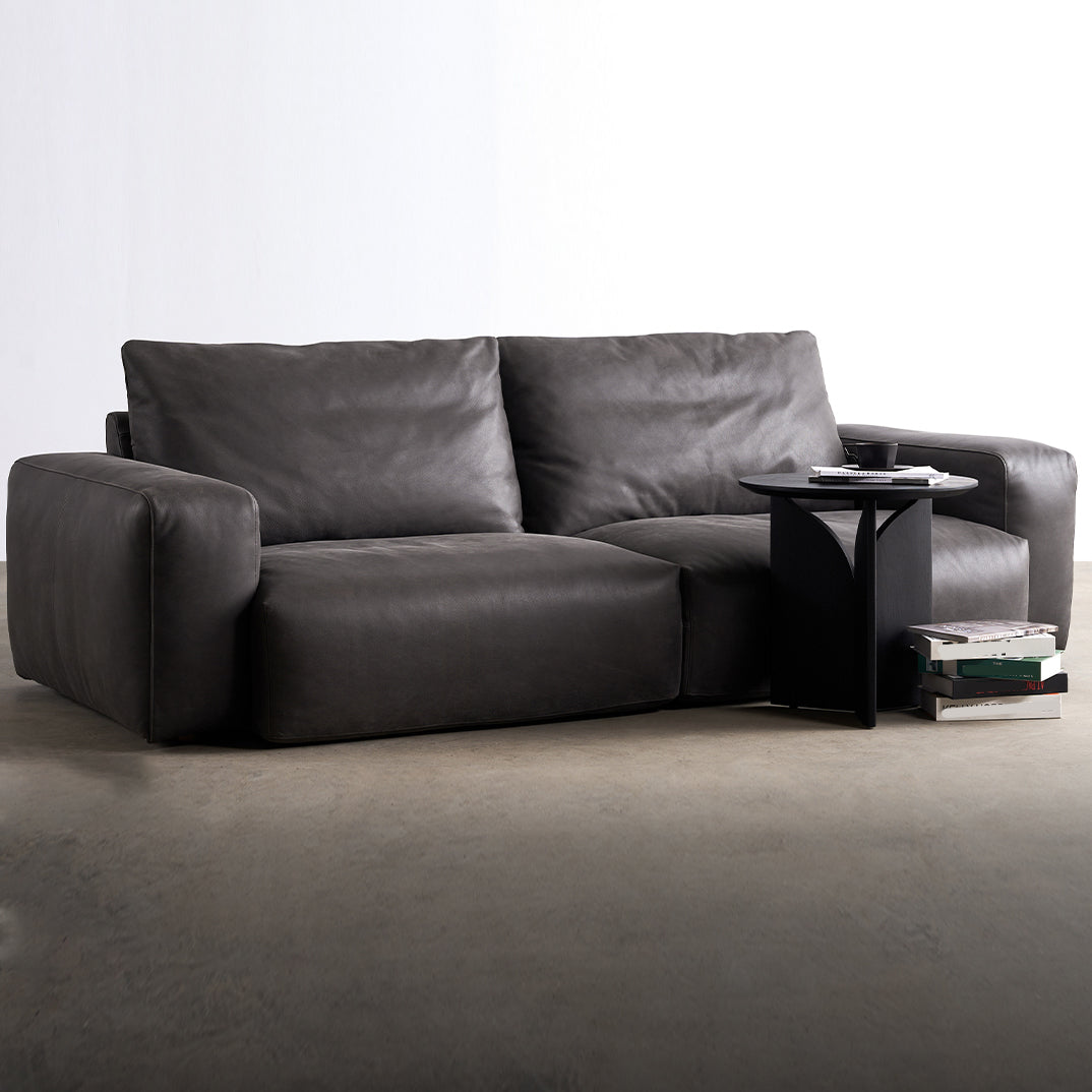 Mid Century Modern Sofa Leather Square Arm Sofa in Deep Grey