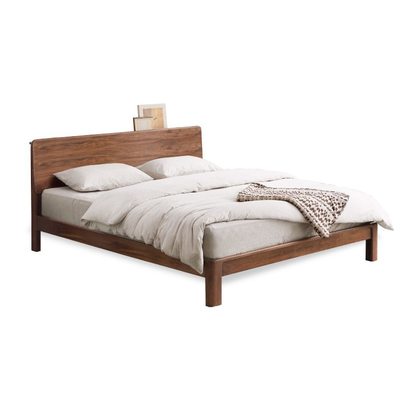 Contemporary Panel Bed in Brown Solid Wood Bed with Rectangular Headboard