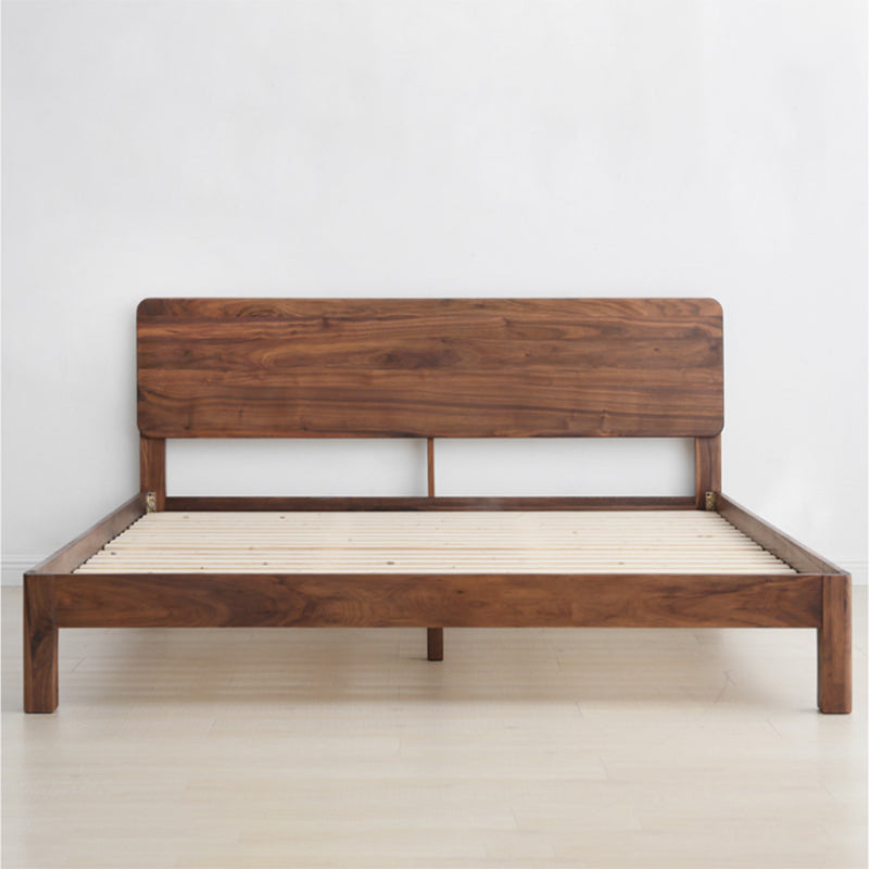 Contemporary Panel Bed in Brown Solid Wood Bed with Rectangular Headboard