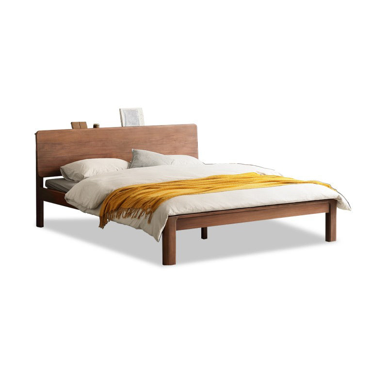 Contemporary Panel Bed in Brown Solid Wood Bed with Rectangular Headboard
