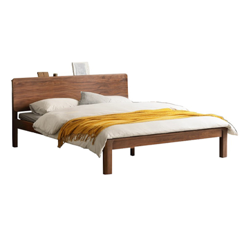 Contemporary Panel Bed in Brown Solid Wood Bed with Rectangular Headboard