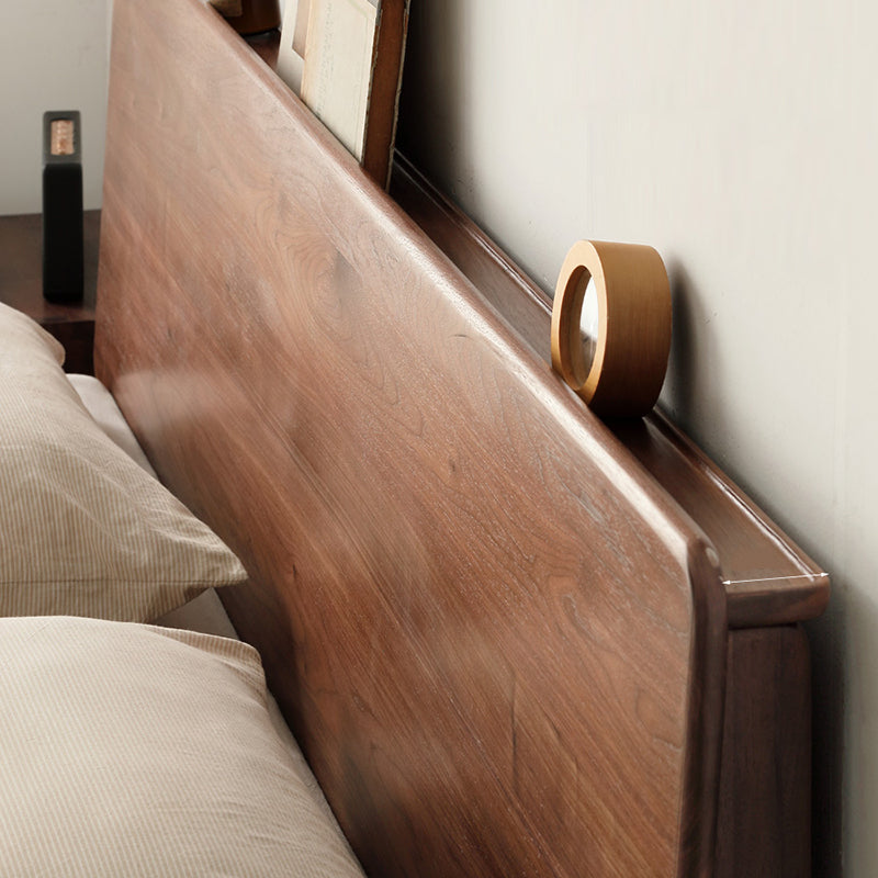 Contemporary Panel Bed in Brown Solid Wood Bed with Rectangular Headboard