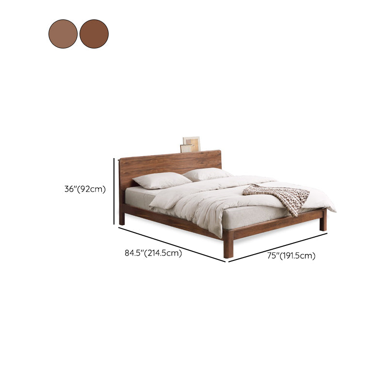 Contemporary Panel Bed in Brown Solid Wood Bed with Rectangular Headboard