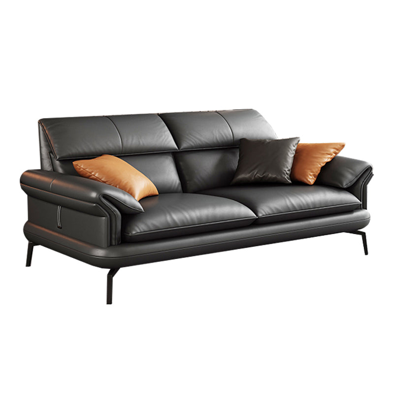 Scandinavian Sofa Genuine Leather Dark Gray Cushions Pillow Top Arm Seating