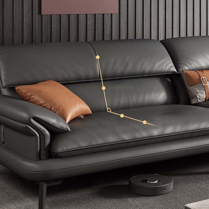 Scandinavian Sofa Genuine Leather Dark Gray Cushions Pillow Top Arm Seating