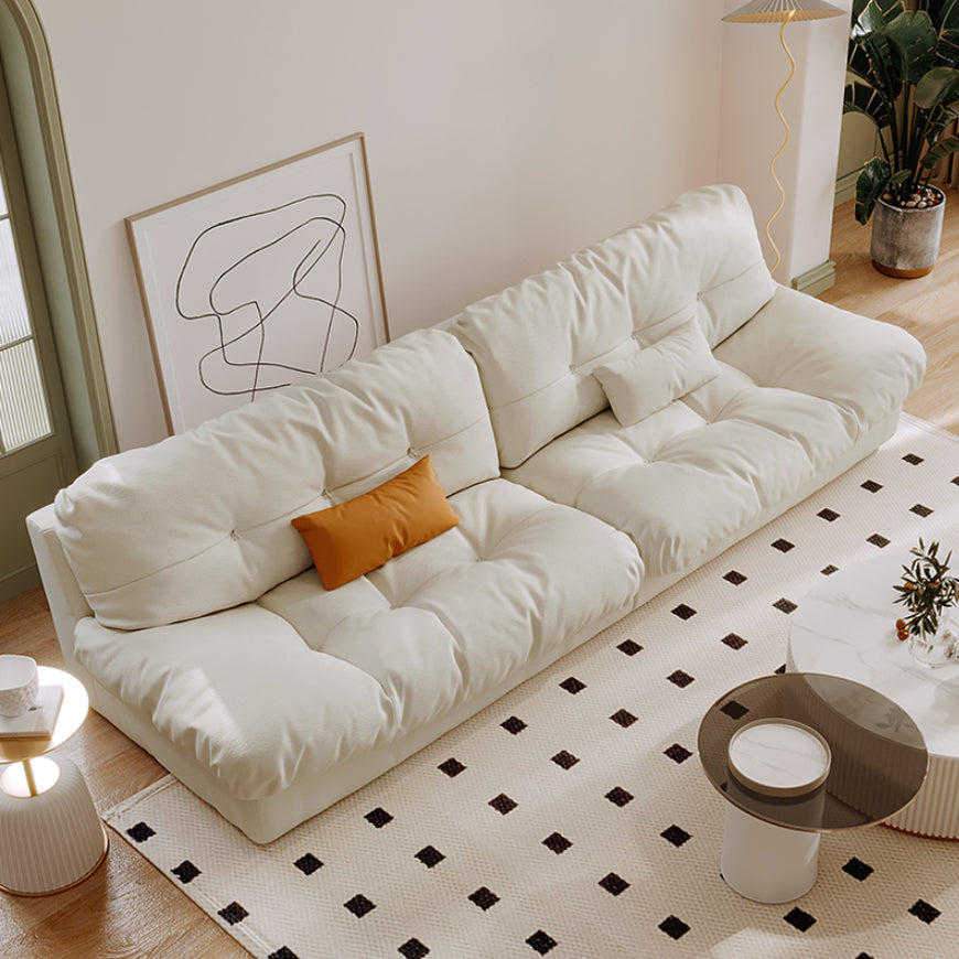 Scandinavian Seating White Tufted Fabric Armless Living Room Standard Settee